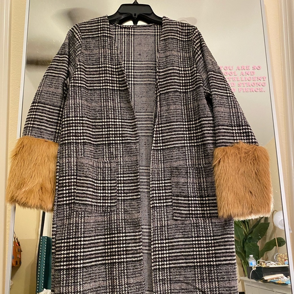 Tweed Faux Fur Sleeve Jacket (M)